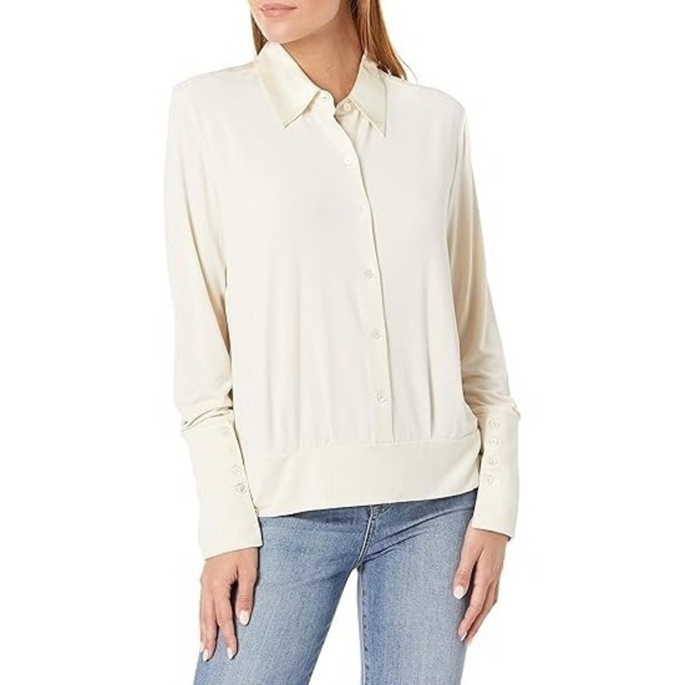 Equipment Femme Silk Blend Button Front Blouse Womens M Beige Capsule Minimalist